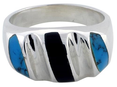 Gent's Sterling Silver Black Obsidian with Synthetic Turquoise Ring