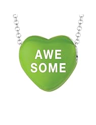 Sterling Silver 17mm Green enamel Sweethearts AWESOME Heart Pendant