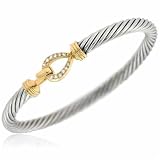 .08 carat Genuine Diamond Solid 14K Gold and Silver Designer Cable Bangle