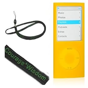 (3 in 1 Ipod Nano Package) Courage*Wisdom Neckstrap + New Ipod Nano 4 Silicone Skin Case Cover...