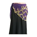 Hip Scarf, Gold Color Coins, Dark Purple