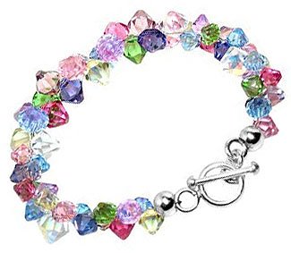 Multi Color Swarovski Crystal Sterling Silver 7.5 Bracelet With Toggle Clasp