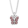 14k White Gold Pink Tourmaline Children's Butterfly Pendant, 15"