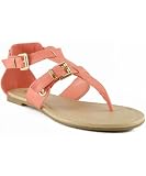 Soda Carpen Gladiator Inspired T-strap Thong Flat Sandal SALMON