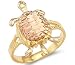 Size- 4 - 14k Yellow White Rose Tri Color Gold Ladies Turtle Ring
