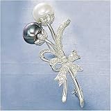 14k White Gold Diamond And Pearl Pin