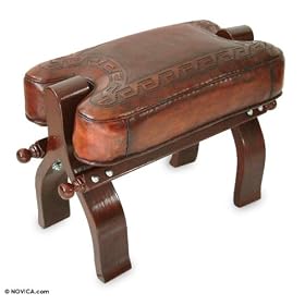Cedar and leather stool, 'Pyramids'