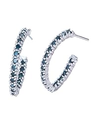 1 CT Blue Diamond Hoop Earrings in Sterling Silver