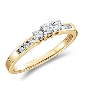 Size - 4 - Solid 14k Yellow Gold 3 Three Stone Round Brilliant Cut Diamond Engagement or Anniversary Ring Band with Side Stones (1/4 cttw, H Color, I1 Clarity)