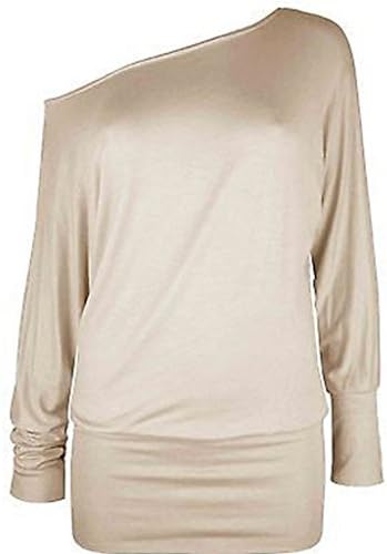 TANkmse Women's Long Sleeve Off Shoulder Plus Size Plain Batwing Top XS Stone