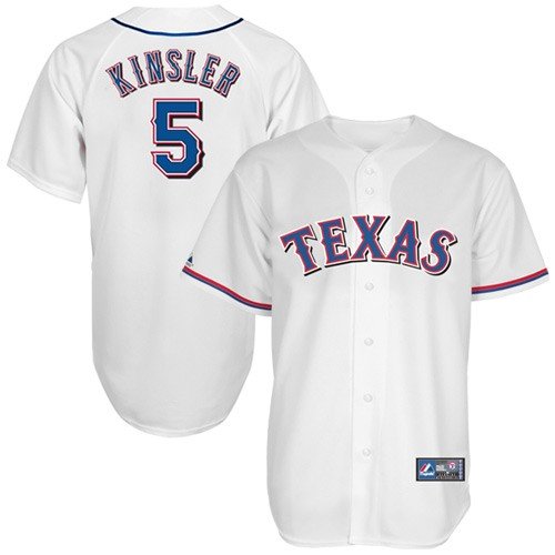 MLB Men's Texas Rangers Ian Kinsler White Home Short Sleeve 6 Button Synthetic Replica Baseball Jersey Big & Tall Spring 2012  (White, XXX-Large)
