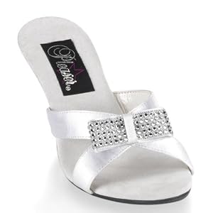 Buy 3 Inch Ladies Sexy Kitten Heels Bridal Shoe With Rhinestone Bow Open Toe White by Unknown
