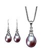 Platinum Overlay CAREFREE Sterling Silver Crystal Top 8-9mm AAAA Drop Pearl Pendant Necklace & Earrings Set, Lavender
