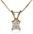 18k Gold Princess Cut Diamond Solitaire Pendant Necklace (1/4 ct, H-I Color, SI1-SI2 Clarity), 18"