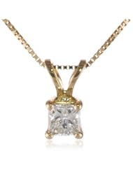 18k Gold Princess Cut Diamond Solitaire Pendant Necklace (1/4 ct, H-I Color, SI1-SI2 Clarity), 18"