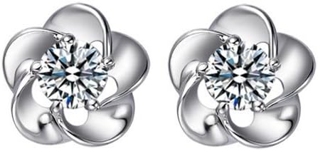 LOCOMO Pair of Plum Blossom Flower Bling Bling Clear Crystal Rhinestone Electroplated Stud Earrings JER014