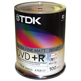TDK DVD+R47PWWCBED100 DVD+R 16x Printable 100 pack