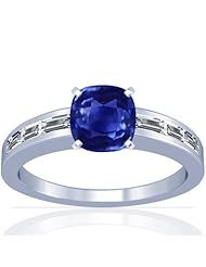 Platinum Cushion Cut Blue Sapphire Ring With Sidestones