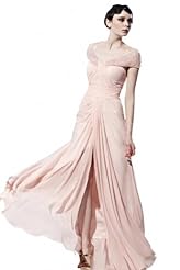A-line Polyester/Satin Beaded Cocktail Floor Length Cap Sleeves Evening Dress/Homecoming Dress/Pageant Dress/Prom Dress/Party Dress/Wedding Dress 