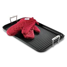All Clad Grande Grille pan with 2 Red Mitts by All-Clad