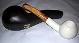 Meerschaum Pipe - Large Smooth Bowl Curved Stem Thick Bowl Logo Rare Hand Carved Smoking Pipe!