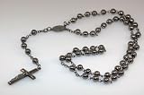 Sterling Silver Black Beaded Rosary Style Necklace with Black Cross