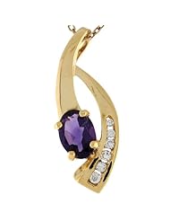 14k Yellow Gold Amethyst Diamond Accent Unique Design 2.4cm Slide Pendant