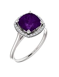 Platinum 8.00x8.00mm Antique Cushion Cut Amethyst and Diamond Halo-Style Ring -- LIFETIME WARRANTY