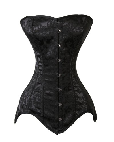 SC10003 Shaper Corset Long Line Black Jacquard Overbust Back Lacing Bustier