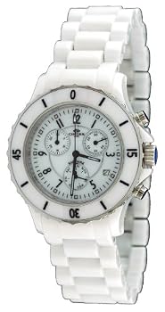 Oniss #ON8044-L Women's Oversized White Ceramic Sports Chronograph Watch