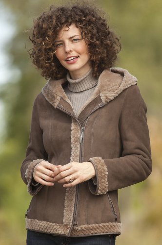 Womens Bethany Hooded Shearling Sheepskin Coat