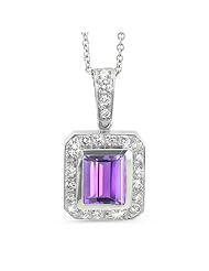 Rectagular Pendant With A Cushion Center Stone In 18K White Gold With A 0.55 ct. Genuine amethyst Center Stone.