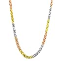 Tri-Color Gold Over 925 Sterling Silver 18 Inch Spiga Chain Necklace