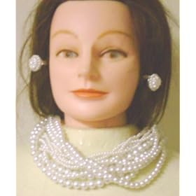 Imported White Graduated Pearl Twelve Strand Long Chain Necklace By Jolly and Matching Earrings for...