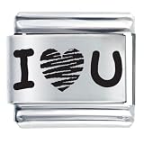 I Love U Laser Hearts Italian Charms Bracelet Link by Pugster