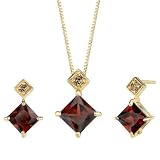 Lavish and Graceful 2.75 cts Princess Cut Garnet Diamond Pendant Earrings Set 14Kt Yellow Gold