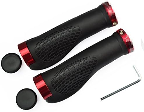 1 pair of Reduce Vibration  Durable TPR  Surface Rubber Comfort Grip  Anodized Aluminum Ends Plug bicycle MTB XC FR Handle BarFit 3/4" To 1" Handlebar (Red )