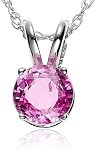 14k White Gold Pink Sapphire Solitaire Pendant