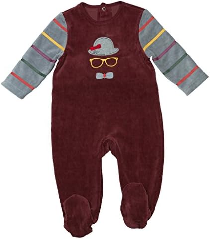 Jolie Enfant Baby Boys Blue Velour "Mustache" Footed Pajama Sleeper (24 Months)