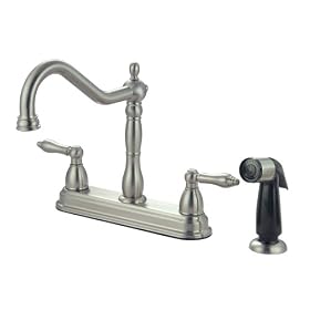 Ultra Hardware 27525 Tajo Double-Handle Centerset Kitchen Faucet with Side Sprayer, Satin Nickel