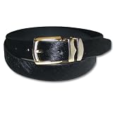 Black Pony Hair feel Leather Belt Gold-Tone Buckle