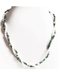 Exclusive 2 Rows Natural Gorgeous Faceted Shaded Emerald & Pearl Beaded Twisted Necklace