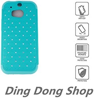 HTC M8 Case,[Anti-Scratch][Shockproof][Drop Resistant] HTC M8 Case Studded Rhinestone Crystal Bling Dual Layer Hybrid Armor Protection Cover for HTC M8 (Mint)