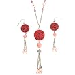 Necklace Earring Dangle Orange Coral Resin Silver Pearl CZ Agate Crystal Gift Set Bucasi