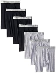 Apparel: Fruit of the Loom Mens 7Pack Black Grey Boxer Briefs 100% Cotton Underwear L