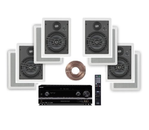 Sony HD Digital Cinematic Sound 735 Watts 7.1 Channel 3D A/V Receiver with iPhone & iPod Playback + Yamaha Natural Sound Custom Install In-Wall 3-Way 150 watts Speaker (Set of 4) with a 1\