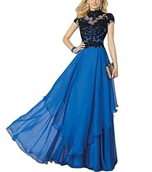 High-Neck Chiffon Cocktail Lace Belted Evening Dress/Party Dress 