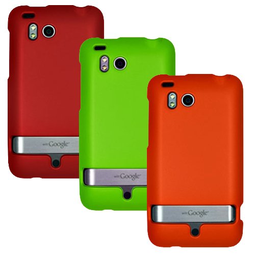 HTC THUNDERBOLT THREE RUBBERIZED CASE COMBO, NEON GREEN, ORANGE / BRONZE, RED. INCREDIBLE HD 6400