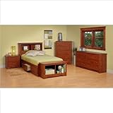 Prepac Monterey Cherry Twin Wood Platform Storage Bed 3 Piece Bedroom Set