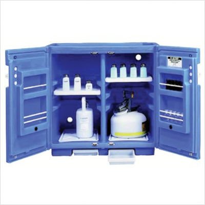 Justrite 24160 30 - 1 Liter Bottles Capacity 35 H x 36 W x 22 D Padlockable Doors Corrosive Storage All-Polyethylene Cabinet